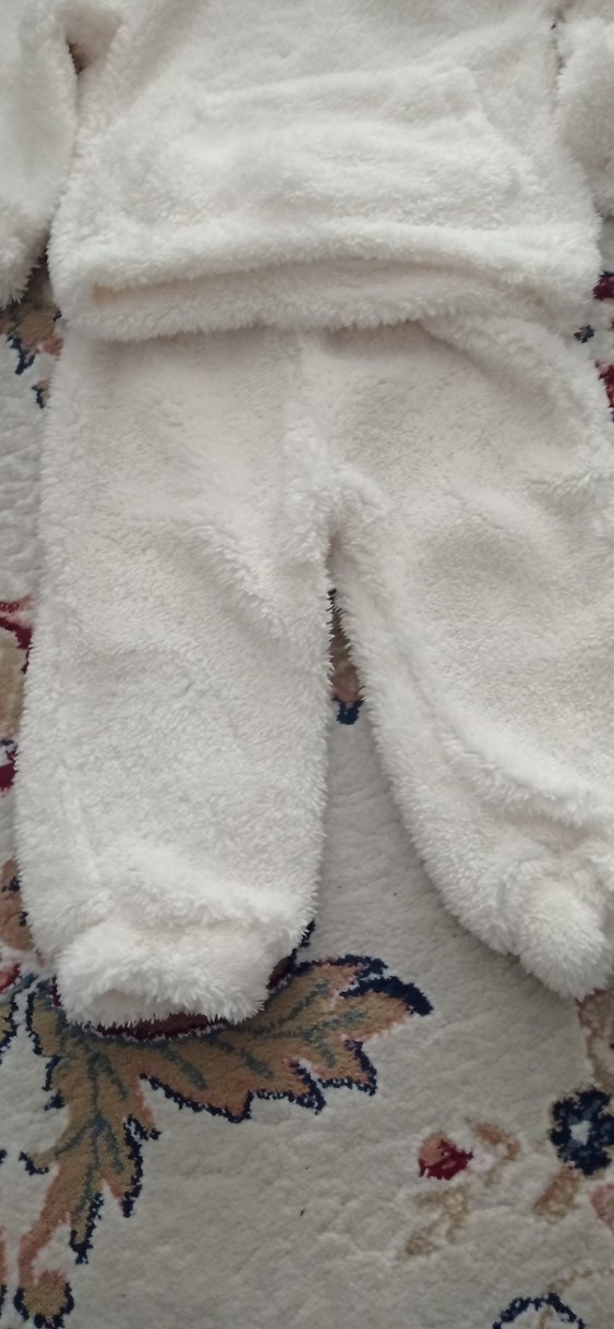 Beyaz Kapüşonlu Kürklü Bebek alt üst takım - Görsel 4