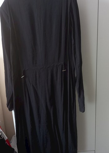 Siyah Uzun Keten Kadın Kaban - Görsel 2