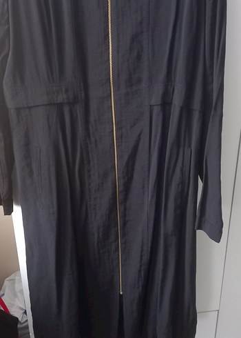 Siyah Uzun Keten Kadın Kaban - Görsel 4