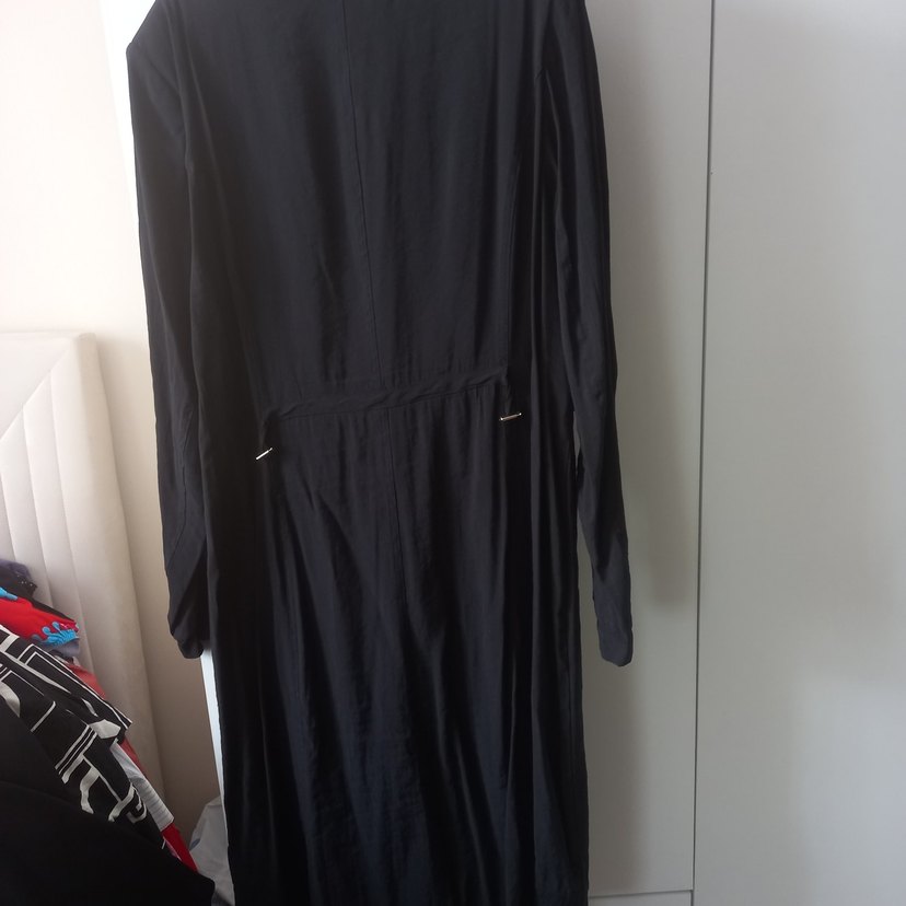 Siyah Uzun Keten Kadın Kaban - Görsel 2