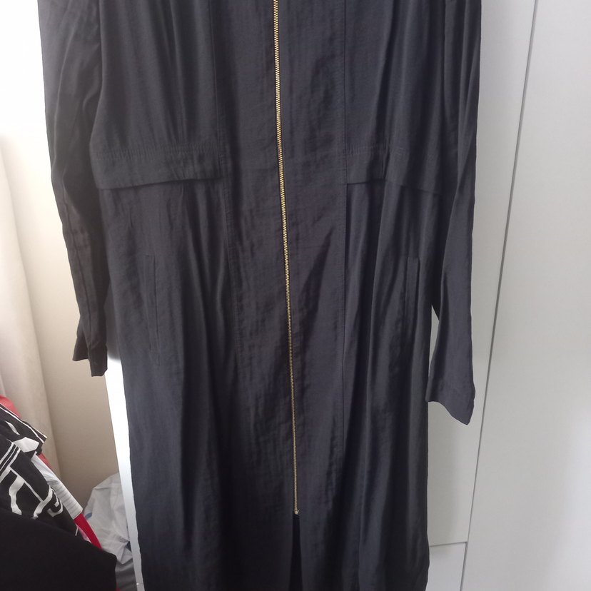 Siyah Uzun Keten Kadın Kaban - Görsel 4