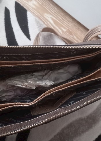 Bej Deri Kadın Çanta Fermuarlı - Görsel 5