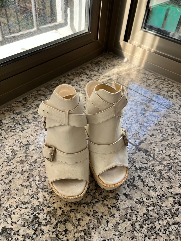 Kadın Beyaz Deri Platform Topuklu Ayakkabı - Görsel 3