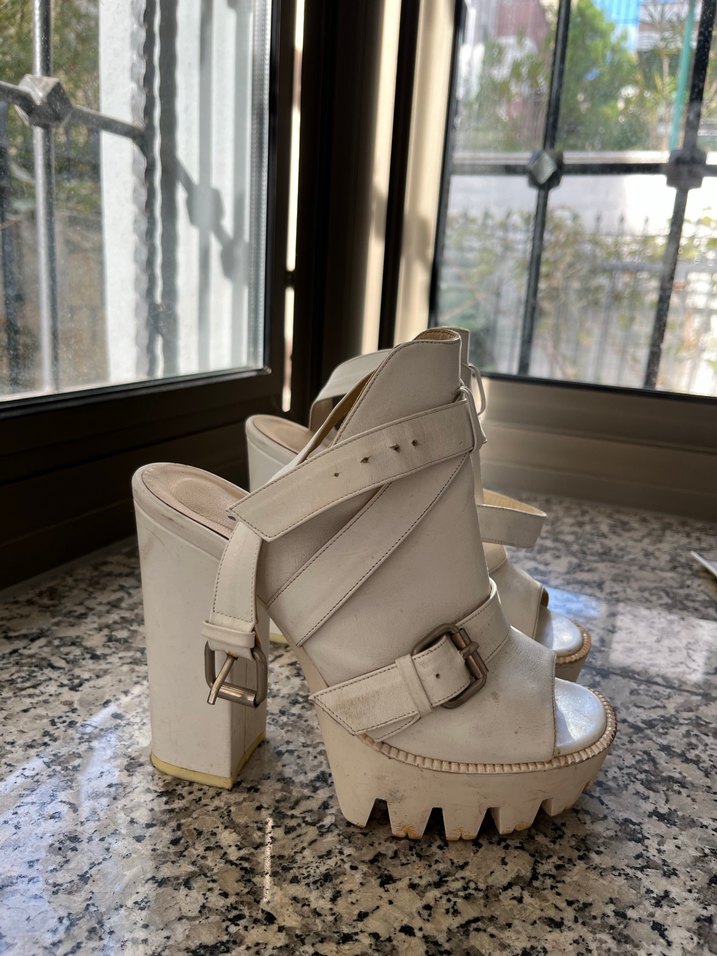 Kadın Beyaz Deri Platform Topuklu Ayakkabı - Görsel 4