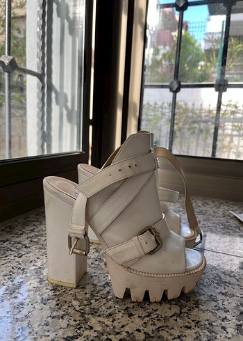 Beyaz Kadın Platform Topuklu Deri Ayakkabı - Görsel 4