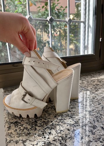 Beyaz Kadın Platform Topuklu Deri Ayakkabı - Görsel 3