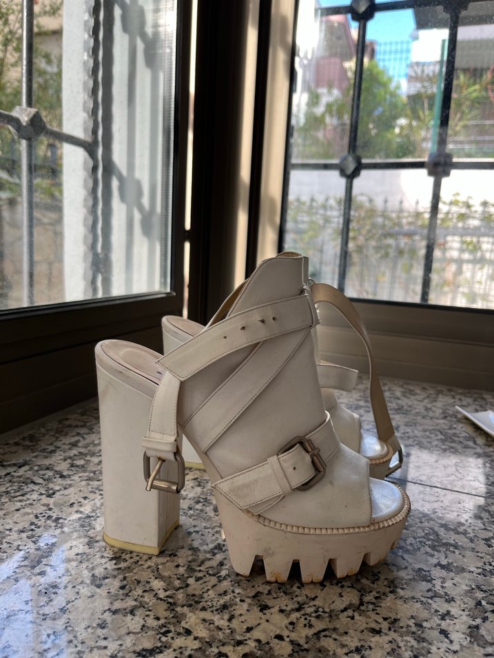 Beyaz Kadın Platform Topuklu Deri Ayakkabı - Görsel 4