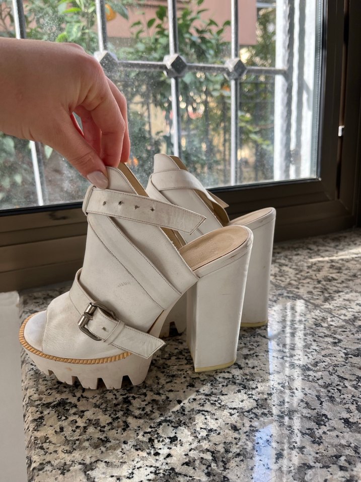 Beyaz Kadın Platform Topuklu Deri Ayakkabı - Görsel 3