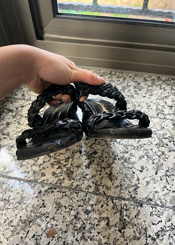 Siyah Örgü Detaylı Topuklu Kadın Terlik - Görsel 5