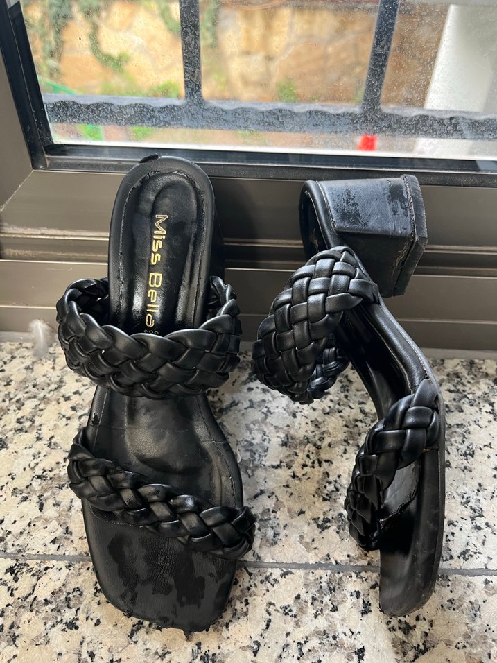 Siyah Örgü Detaylı Topuklu Kadın Terlik - Görsel 4