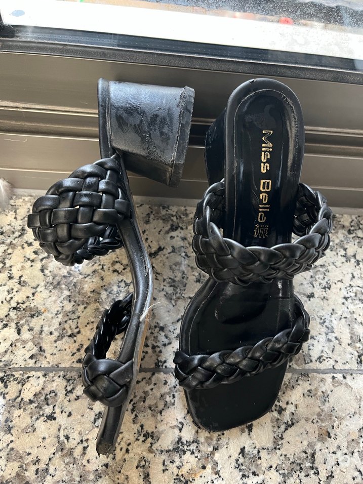 Siyah Örgü Detaylı Topuklu Kadın Terlik - Görsel 2