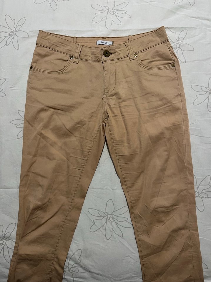 Bej Kadın Keten Kumaş Pantolon - Görsel 2