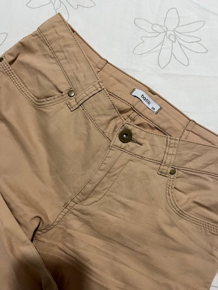 Bej Kadın Keten Kumaş Pantolon - Görsel 4