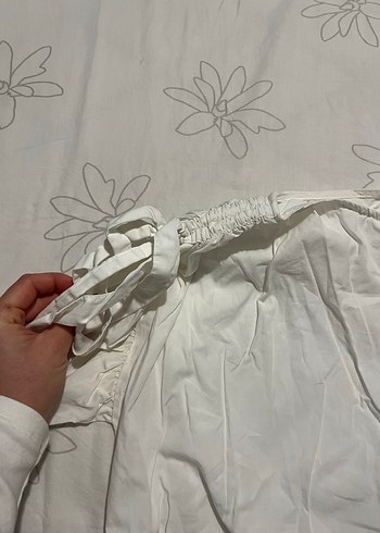 Beyaz Keten Kayık Yaka Salaş Bluz - Görsel 2