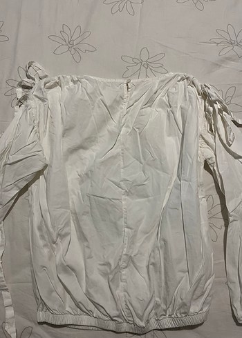 Beyaz Keten Kayık Yaka Salaş Bluz - Görsel 5