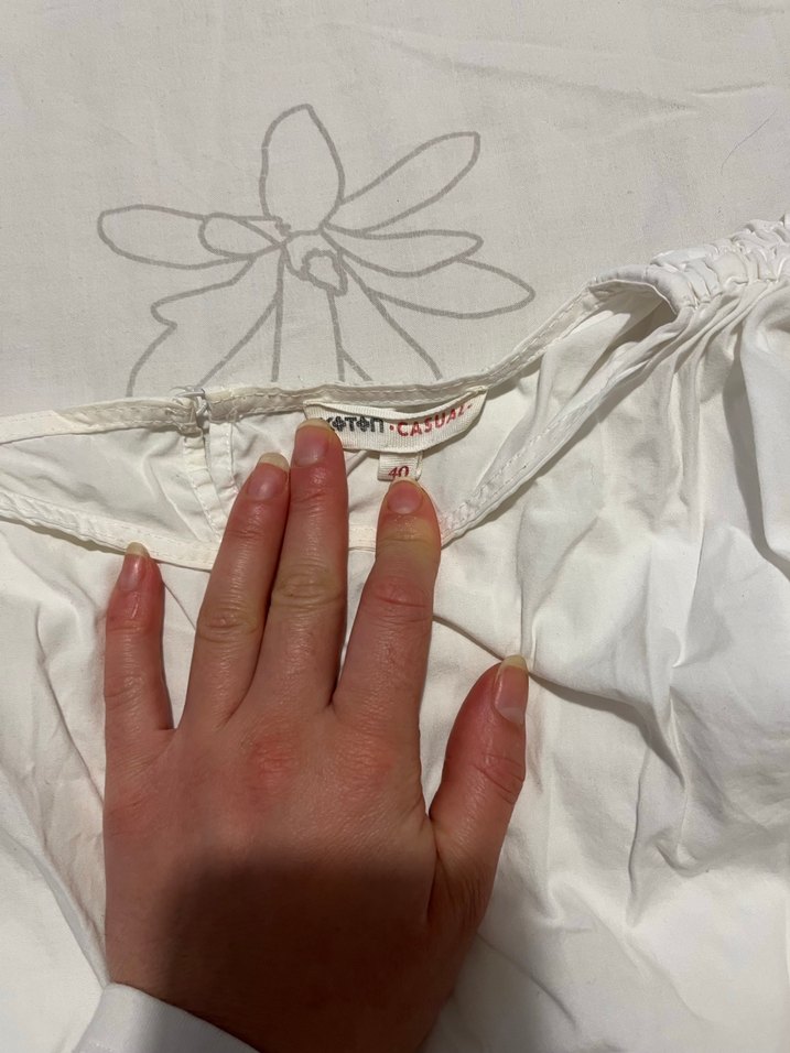 Beyaz Keten Kayık Yaka Salaş Bluz - Görsel 3