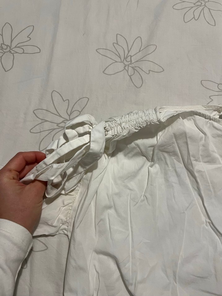 Beyaz Keten Kayık Yaka Salaş Bluz - Görsel 2