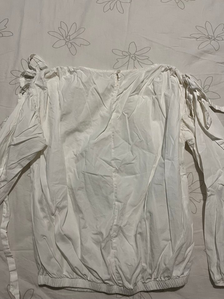 Beyaz Keten Kayık Yaka Salaş Bluz - Görsel 5