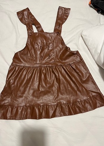 Kahverengi Deri Fırfırlı Askılı Tulum - Görsel 3