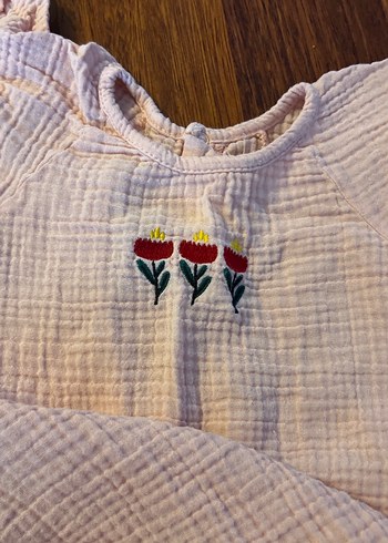 Nakışlı Bebek müslin tulum pudra - Görsel 2