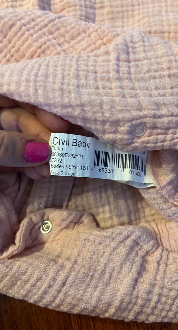 Nakışlı Bebek müslin tulum pudra - Görsel 3