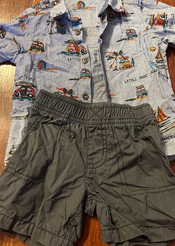 Gri Düğmeli Erkek Bebek Kısa Kollu Takım 6-12 ay - Görsel 6