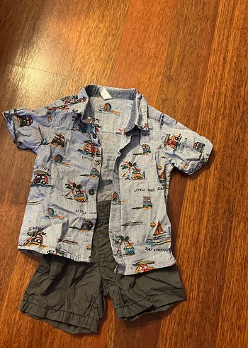 Gri Düğmeli Erkek Bebek Kısa Kollu Takım 6-12 ay - Görsel 2