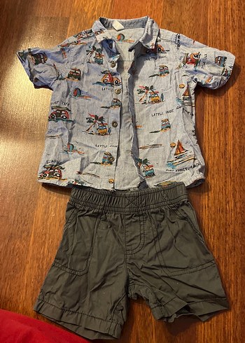 Gri Düğmeli Erkek Bebek Kısa Kollu Takım 6-12 ay - Görsel 3