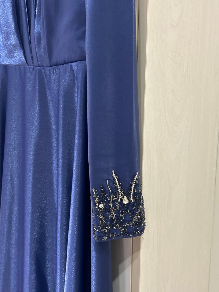 Drapeli Lacivert Uzun Abiye Elbise - Görsel 2