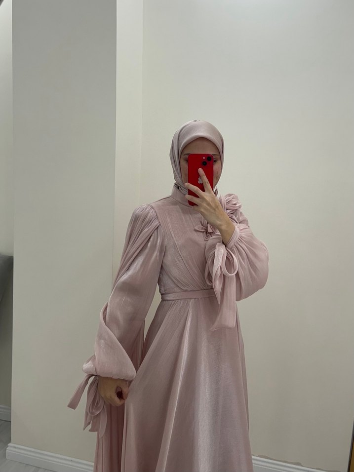 Pembe Drapeli Yüksek Yakalı Abiye (kiralık) - Görsel 2