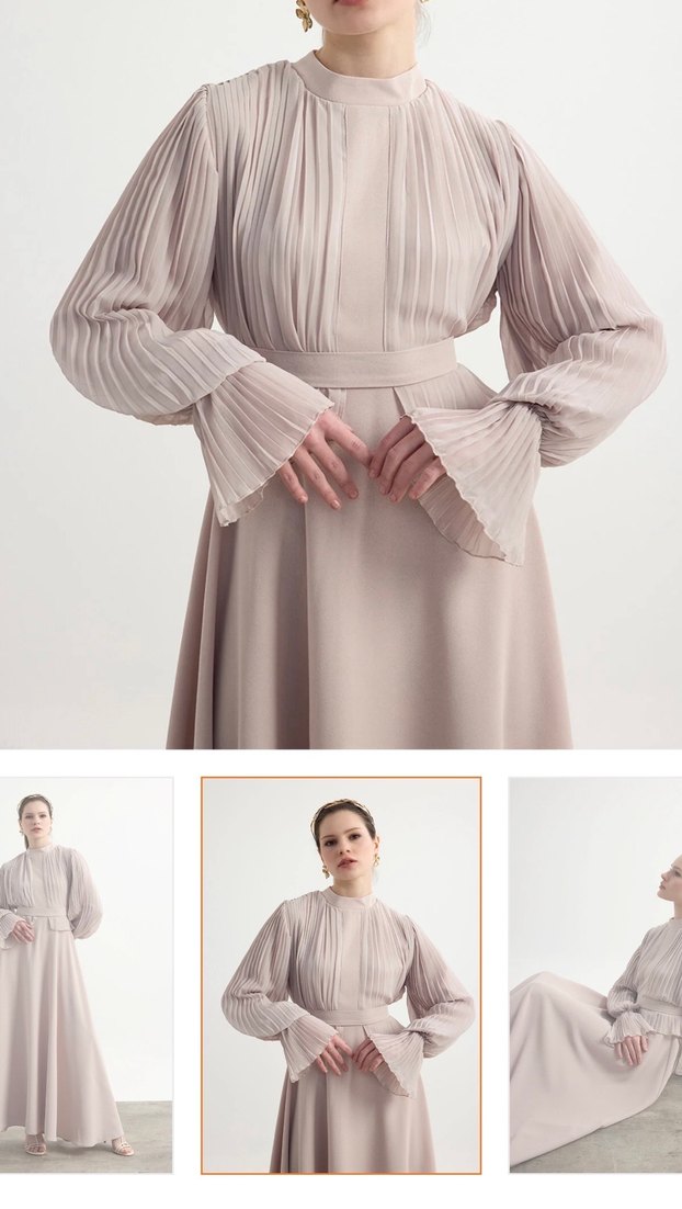 Birgül Bektaş Bej Elbise - Görsel 2