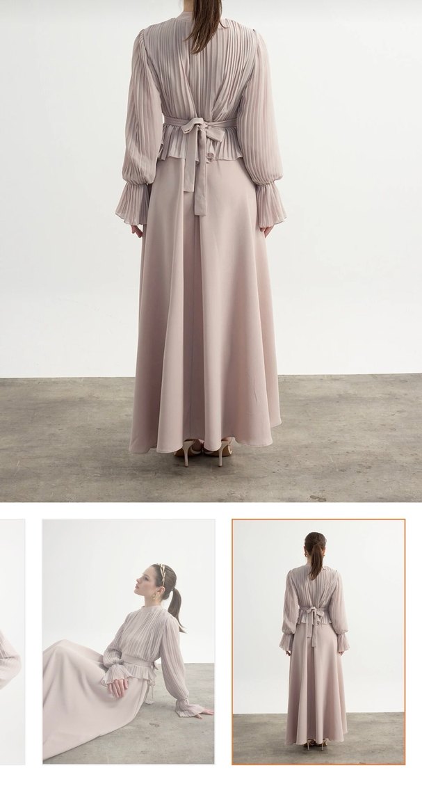 Birgül Bektaş Bej Elbise - Görsel 4