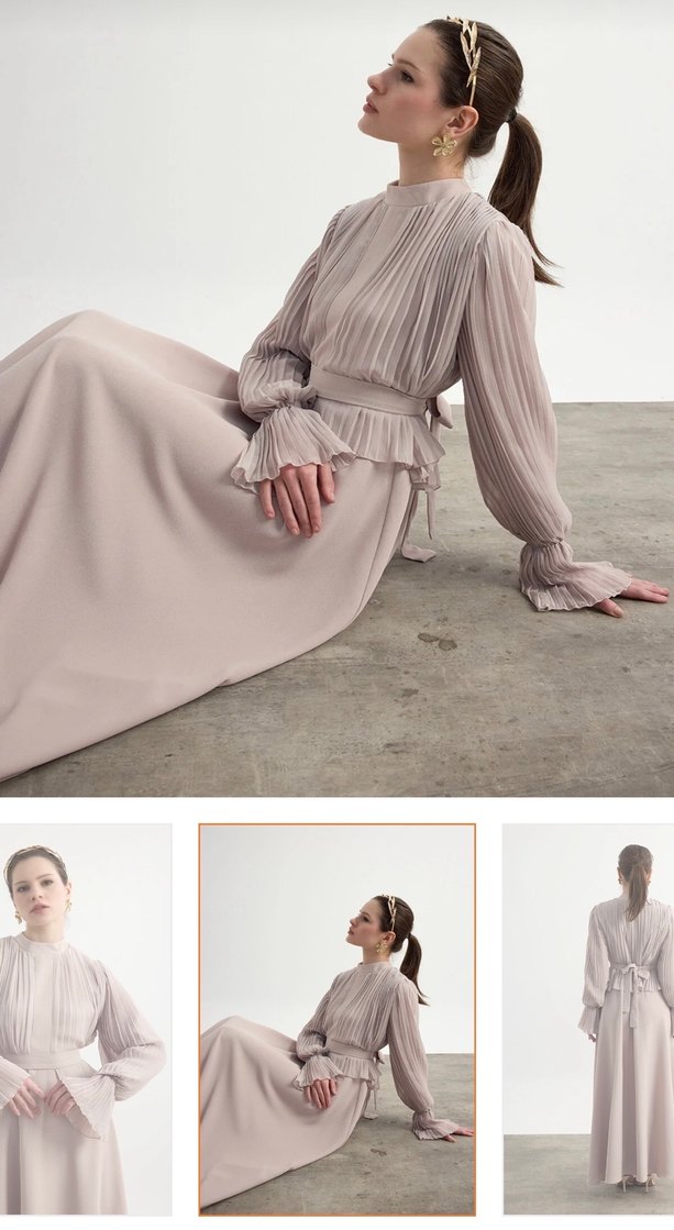 Birgül Bektaş Bej Elbise - Görsel 3