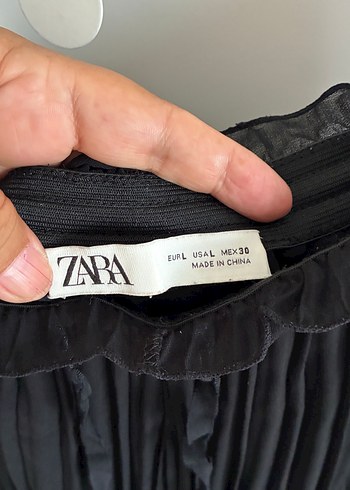 l Beden Siyah Pilili Uzun şifon etek pantalon