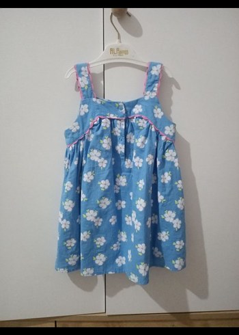 Mavi Çiçek Desenli Kız Elbisesi - Görsel 3