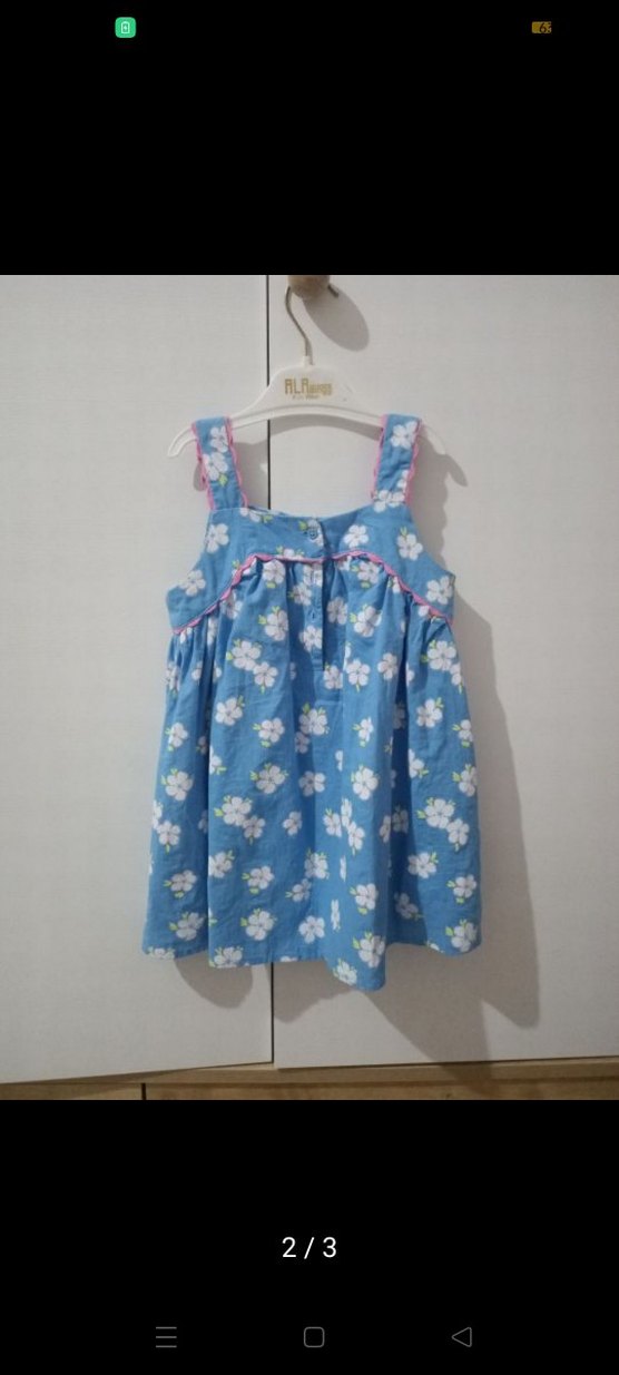 Mavi Çiçek Desenli Kız Elbisesi - Görsel 3