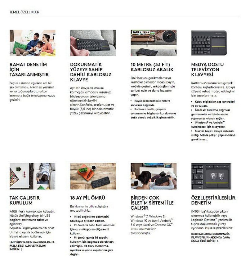 SIFIR GİBİ LOGİTECH K400 PLUS WİRELESS TOUCH KABLOSUZ Q KLAVYE - Görsel 3