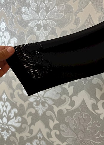 52 Beden Düğmeli Siyah Uzun Kollu Nakışlı Elbise