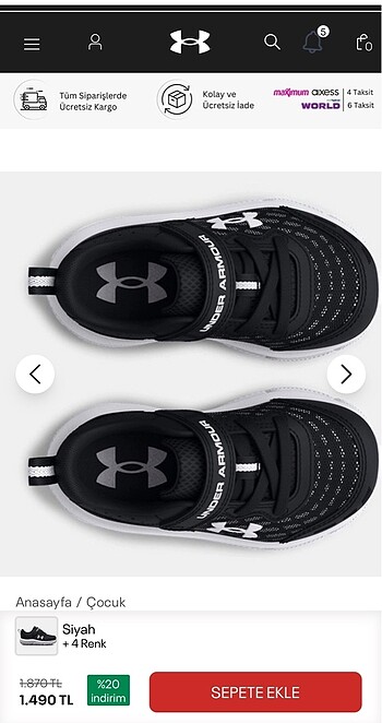 Under Armour çocuk ayakkabı temiz