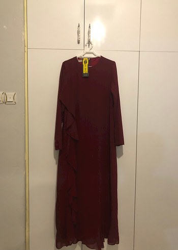 Bordo Uzun Kollu Salaş Kadın Elbise - Görsel 2