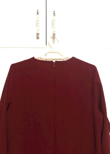 Bordo Uzun Kollu Salaş Kadın Elbise - Görsel 4