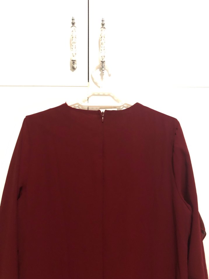 Bordo Uzun Kollu Salaş Kadın Elbise - Görsel 4