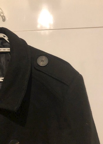 Düğmeli Siyah Midi Kadın Kaban - Görsel 3