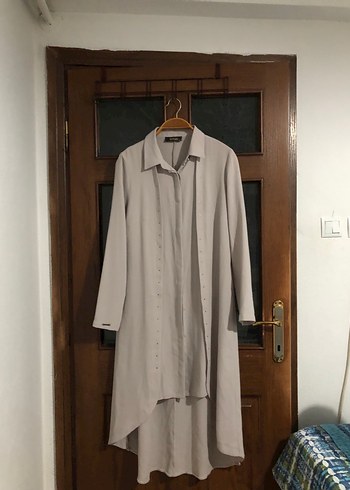 Bej Uzun Kollu Keten Tunik - Görsel 2