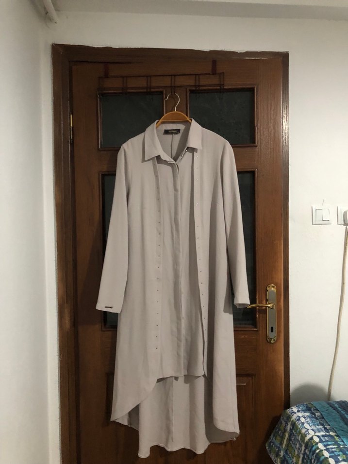 Bej Uzun Kollu Keten Tunik - Görsel 2