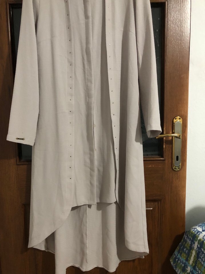 Bej Uzun Kollu Keten Tunik - Görsel 3