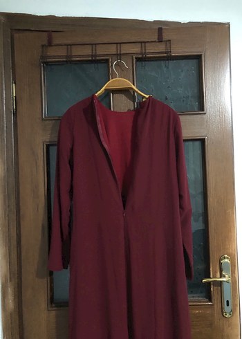 Bordo Drapeli Uzun Kollu Uzun Elbise - Görsel 6