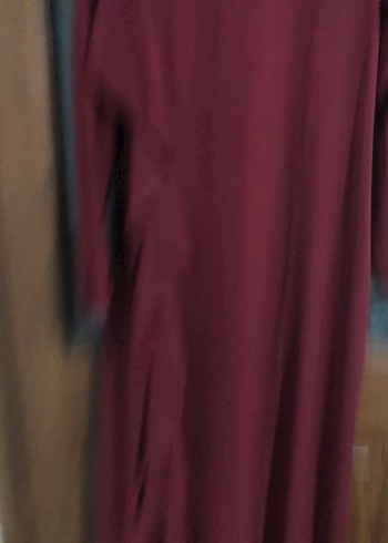 Bordo Drapeli Uzun Kollu Uzun Elbise - Görsel 3