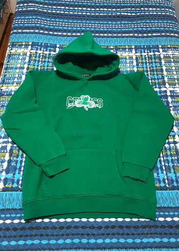 Yeşil Kapüşonlu Baskılı Erkek Sweatshirt - Görsel 2