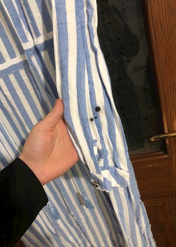 Mavi Bohem Çizgili Bornoz - Görsel 7